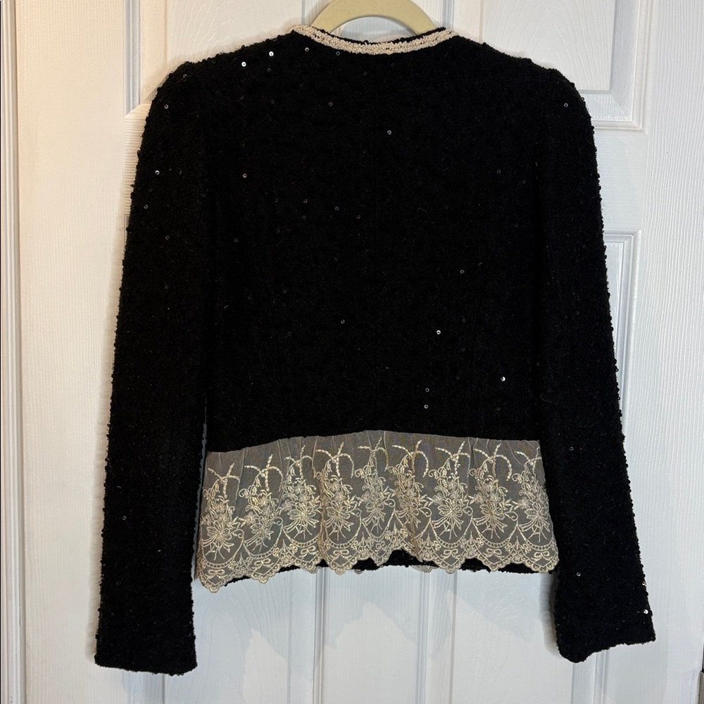 ⭐️ La Suez- Elegant Black Lace Trim Women's blazer- medium - Picture 7 of 11